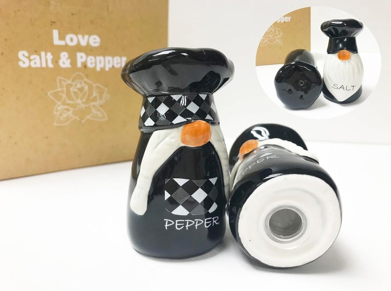 KARALIN Ceramic Salt & Pepper Shaker Sets Farmhouse Salt Shaker Rustic Kitchen Decor Tabletop Accessories Cute Chef Design Housewarming with Box Salt and Pepper Seasoning Set (Black & White) - Image 5